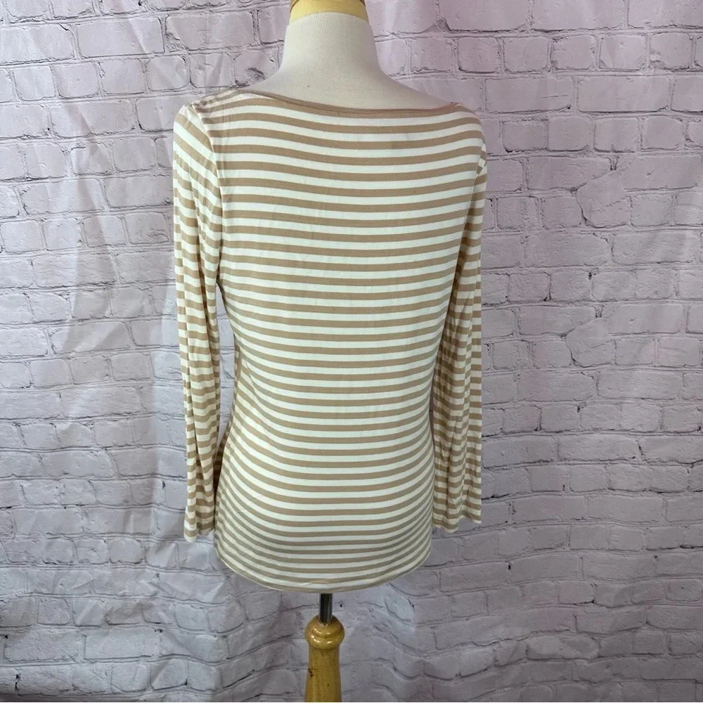 white house black market WHBM striped tee tunic women M neutral minimalist layer - Picture 4 of 10